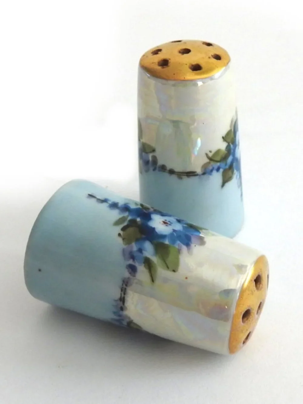 VTG MZ Altrohlau Czechoslovakia Forget-Me-Not Lusterware Shakers